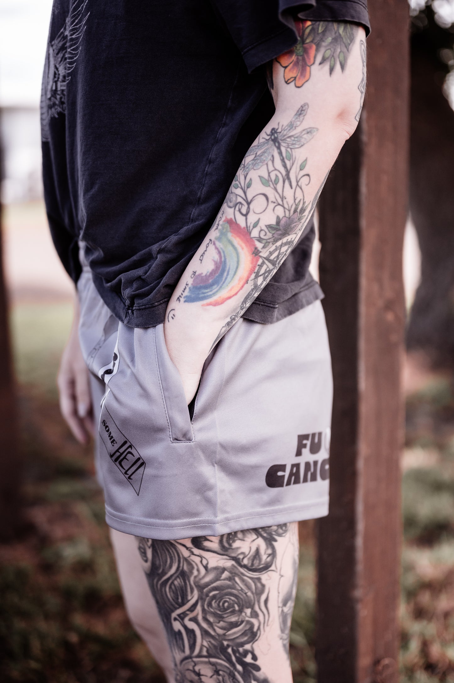 Give Heaven Some Hell GREY Footy Shorts - Brain Cancer Merchandise Australia