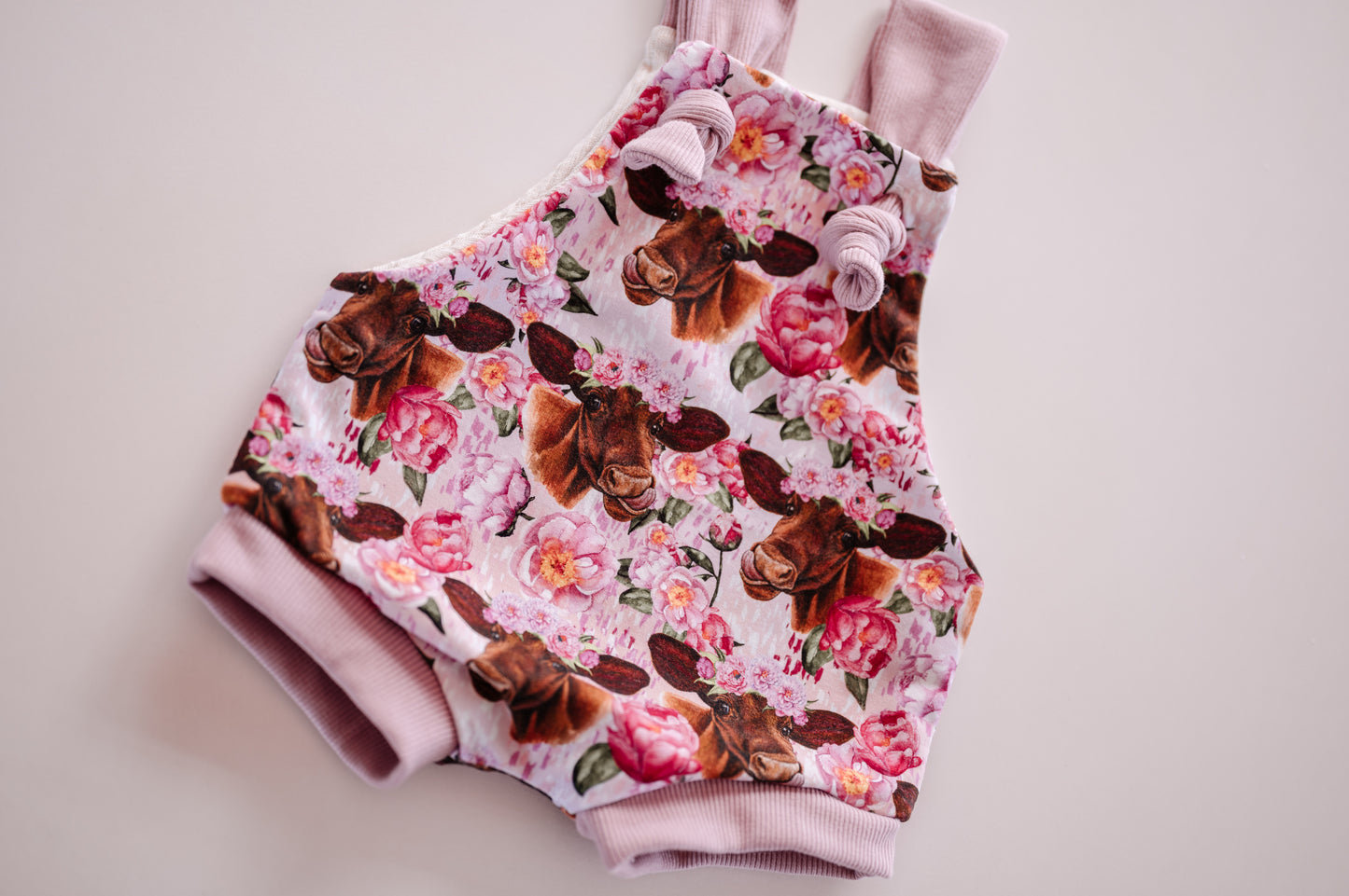 Floral Cows Knotted Overalls