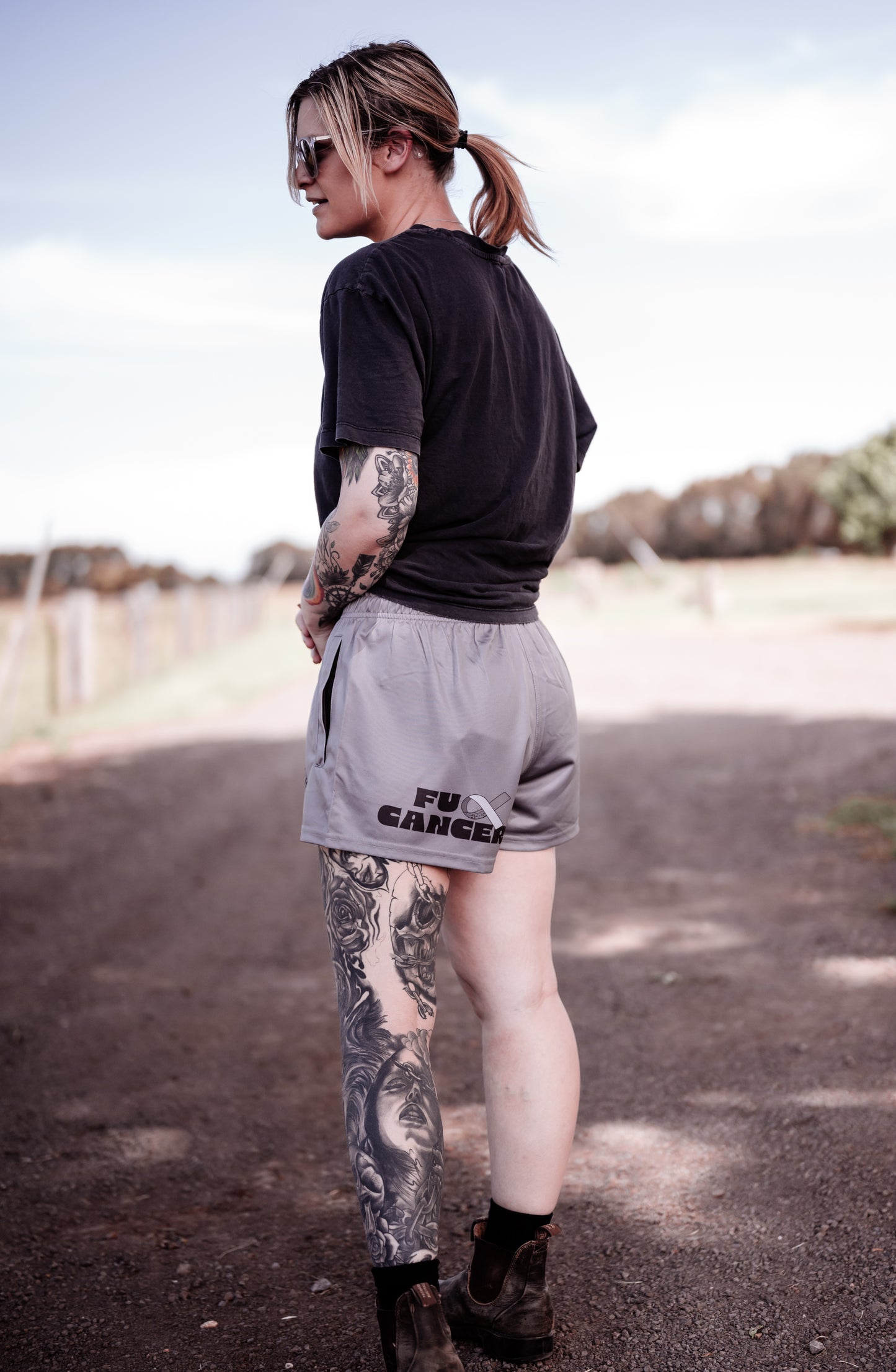 Give Heaven Some Hell GREY Footy Shorts - Brain Cancer Merchandise Australia